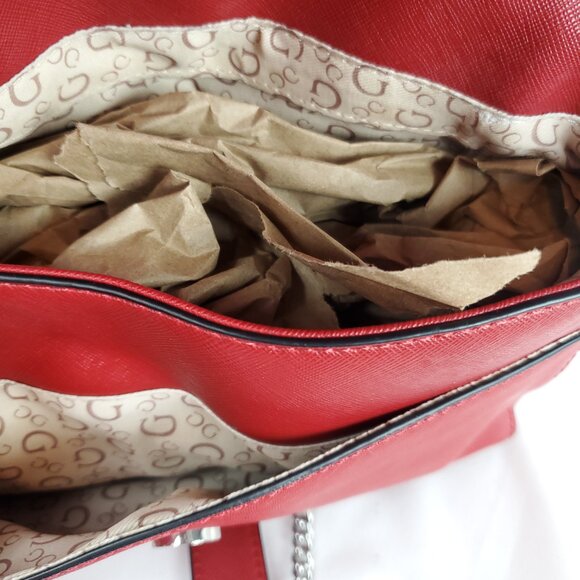 Guess Red Croc Textured Silver Chain Strap Shoulder Bag/Cross Body Purse - Picture 14 of 15